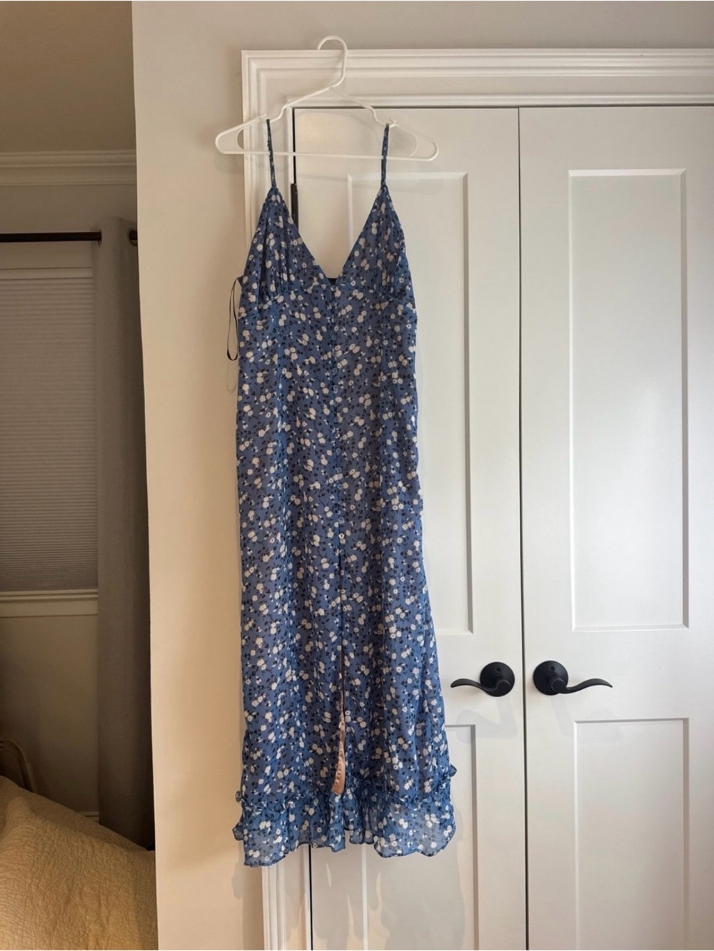 MAJORELLE Blue Floral Maxi Slip Dress with Ruffle Hem